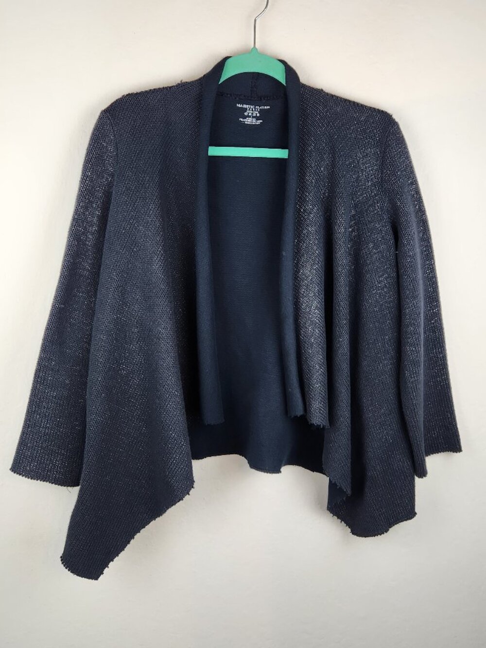 Majestic Filatures Paris Black Metallic Knit Cotton Cardigan Sweater sz 1/XS